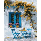 Lamba Cini Mavi Pencere Temalı Sayılarla Boyama Kasnaklı Tablo Seti 40 x 50 cm Fırça ve Boya İçerir