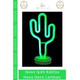 #Lamba Neon Işıklı Led Dekoratif Yeşil Tasarım Modern Ev Ofis Hediye Kaktüs Masa Gece Lambası