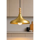 Lambadar Aura Gold Model Ahşap Üç Boncuklu Tekli Sarkıt Avize İskandinav Endüstriyel Tasarım Modern Avize Mufak Hol Cafe Yemek Masası Salon Avize Aydınlatma E27