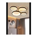 Lambadar Dörtlü Halka Model Plafonyer Modern Led Beyaz Işık Ultrapower Led Avize Salon Mutfak Oda Ledli Avize Siyah Tek Ebat 50 X 22 0011-Halka-4Lü-Blk-Plafonyer