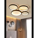 Lambadar Dörtlü Halka Model Plafonyer Modern LED Beyaz Işık Ultrapower LED Avize Salon Mutfak Oda Ledli Avize - Siyah