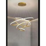Lambadar Dörtlü Halka Model Sarkıt Modern LED Beyaz Işık Ultra Power LED Avize Salon Mutfak Oda Ledli Avize - Gold