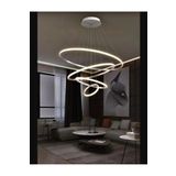 Lambadar Dörtlü Halka Model Sarkıt Modern Led Beyaz Işık Ultra Power Led Avize Salon Mutfak Oda Ledli Avize Krom Tek Ebat 0011-Halka50-40-30-20-Krom-Sarkit