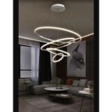 Lambadar Dörtlü Halka Model Sarkıt Modern LED Beyaz Işık Ultra Power LED Avize Salon Mutfak Oda Ledli Avize - Krom