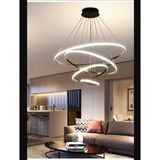 Lambadar Dörtlü Halka Model Sarkıt Modern LED Beyaz Işık Ultra Power LED Avize Salon Mutfak Oda Ledli Avize - Siyah