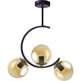 Lambadar Hilal C Model Modern Spor Glop Bal Camlı Siyah 3lü Plafonyer Avize - Siyah - Bal Rengi