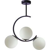 Lambadar Hilal C Model Modern Spor Glop Beyaz Camlı Siyah 3Lü Plafonyer Avize Siyah - Beyaz