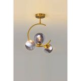 Lambadar Hilal C Model Modern Spor Glop Füme Camlı Gold 3Lü Plafonyer Avize Gold - Füme