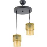 Lambadar Ikili Bal Cam Kafes Model Modern Sarkıt Avize - Siyah Eskitme - Bal Rengi - 2