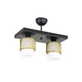 Lambadar Ikili Beyaz Cam Kafes Model Modern Plafonyer Avize Gold_1 Tek Ebat 3541-2Golddikkafesbeyazcam