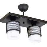 Lambadar Ikili Beyaz Cam Kafes Model Modern Plafonyer Avize - Siyah - Beyaz - 2