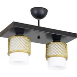 Lambadar Ikili Beyaz Cam Kafes Model Modern Plafonyer Avize - Siyah - Eskitme Beyaz - 2
