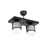 Lambadar Ikili Beyaz Cam Kafes Model Modern Plafonyer Avize Siyah_1 Tek Ebat 3541-2Blkdikkafesbeyazcam