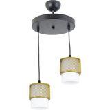 Lambadar Ikili Beyaz Cam Kafes Model Modern Sarkıt Avize - Siyah - Eskitme Beyaz - 2