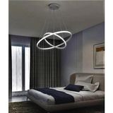 Lambadar Ikili Halka Model Sarkıt Modern LED Beyaz Işık Ultra Power LED Avize Salon Mutfak Oda Ledli Avize - Krom
