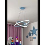 Lambadar Ikili Halka Model Sarkıt Modern LED Beyaz Işık Ultra Power LED Avize Salon Mutfak Oda Ledli Avize - Mavi