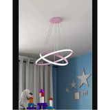 Lambadar Ikili Halka Model Sarkıt Modern LED Beyaz Işık Ultra Power LED Avize Salon Mutfak Oda Ledli Avize - Pembe