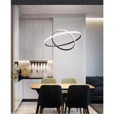Lambadar Ikili Halka Model Sarkıt Modern LED Beyaz Işık Ultra Power LED Avize Salon Mutfak Oda Ledli Avize - Siyah