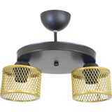 Lambadar Ikili Kafes Model Modern Plafonyer Avize - Siyah - Gold - 2
