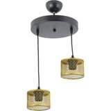 Lambadar Ikili Kafes Model Modern Sarkıt Avize - Siyah - Gold - 2