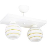 Lambadar Ikili Özel Şeritli Cam Model Modern Plafonyer Avize - Beyaz - Gold - 2