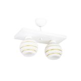 Lambadar Ikili Özel Şeritli Cam Model Modern Plafonyer Avize Beyaz_1 Tek Ebat 3549-2Whtdikgold