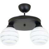Lambadar Ikili Özel Şeritli Cam Model Modern Plafonyer Avize - Siyah - Gümüş - 2