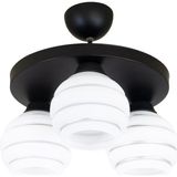 Lambadar Ikili Özel Şeritli Cam Model Modern Plafonyer Avize - Siyah - Gümüş - 3
