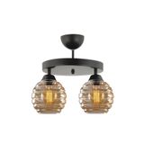 Lambadar Modern Bal Camlı Model Ikili Yuvarlak Plafonyer Avize Salon Mutfak Yatak Odası Hol Siyah2Yuv Tek Ebat 30 X 30 3551-2Blkyuv-2046B62