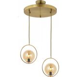 Lambadar Modern Bal Glop Camlı Daire Model Ikili Gold Sarkıt Avize - Gold - Bal Rengi - 2