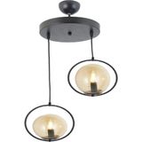 Lambadar Modern Bal Glop Camlı Daire Model Ikili Siyah Sarkıt Avize - Siyah - Bal Rengi - 2