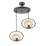 Lambadar Modern Bal Glop Camlı Daire Model Ikili Siyah Sarkıt Avize Siyah1 Tek Ebat 0040-2Blkglopbalcam
