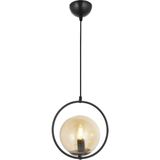 Lambadar Modern Bal Glop Camlı Daire Model Tekli Siyah Sarkıt Avize - Siyah - Bal Rengi - 1