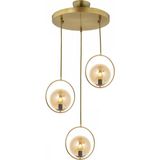 Lambadar Modern Bal Glop Camlı Daire Model Üçlü Gold Sarkıt Avize - Gold - Bal Rengi - 3