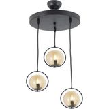Lambadar Modern Bal Glop Camlı Daire Model Üçlü Siyah Sarkıt Avize - Siyah - Bal Rengi - 3