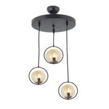 Lambadar Modern Bal Glop Camlı Daire Model Üçlü Siyah Sarkıt Avize Siyah Tek Ebat 0040-3Blkglopbalcam