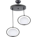Lambadar Modern Beyaz Glop Camlı Daire Model Ikili Siyah Sarkıt Avize - Siyah - Beyaz - 2