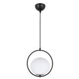 Lambadar Modern Beyaz Glop Camlı Daire Model Tekli Siyah Sarkıt Avize Siyah Tek Ebat 0040-1Blkglopbeyazcam