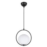 Lambadar Modern Beyaz Glop Camlı Daire Model Tekli Siyah Sarkıt Avize