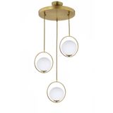 Lambadar Modern Beyaz Glop Camlı Daire Model Üçlü Gold Sarkıt Avize