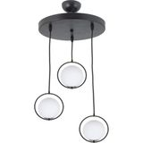 Lambadar Modern Beyaz Glop Camlı Daire Model Üçlü Siyah Sarkıt Avize - Siyah - Beyaz - 3
