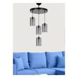 Lambadar Modern Spor Model Dörtlü Füme Hakiki Cam Sarkıt Avize Siyah Tek Ebat 35 X 90 3568-4Blkyuvfümecam