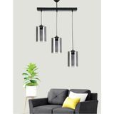 Lambadar Modern Spor Model Üçlü Füme Hakiki Cam Sarkıt Avize - Siyah - Füme - 3