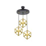 Lambadar Rustik Retro Model Geometrik Sarkıt Metal Küp Avize Gold Tek Ebat Unisex 3528-3Goldyuv