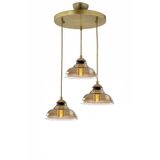 Lambadar Special Model Üçlü Gold Modern Füme Camlı Sarkıt Avize