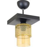 Lambadar Tekli Bal Cam Kafes Model Modern Plafonyer Avize - Siyah - Eskitme Beyaz - 1