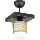Lambadar Tekli Beyaz Cam Kafes Model Modern Plafonyer Avize - Siyah - Eskitme Beyaz - 1