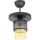 Lambadar Üçlü Bal Cam Kafes Model Modern Plafonyer Avize - Siyah - Bal Rengi - 1