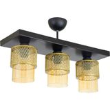 Lambadar Üçlü Bal Cam Kafes Model Modern Plafonyer Avize - Siyah Eskitme - Bal Rengi - 3