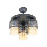 Lambadar Üçlü Bal Cam Kafes Model Modern Plafonyer Avize Siyah Tek Ebat 3541-3Blkyuvkafesbalcam